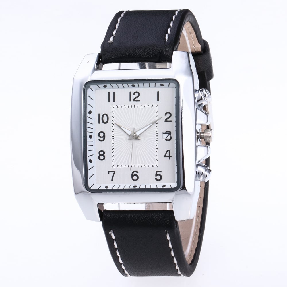 Men's Leather Belt Square Digital Calendar Watch