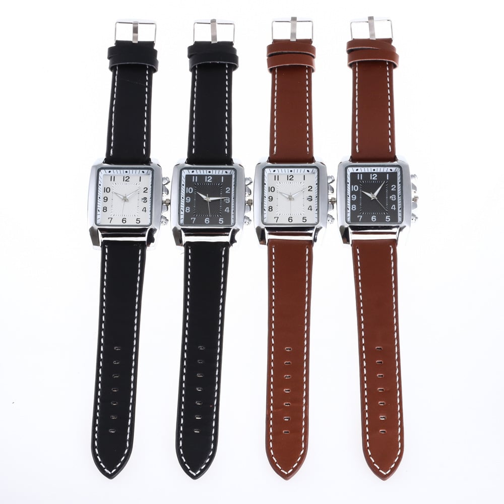 Men's Leather Belt Square Digital Calendar Watch