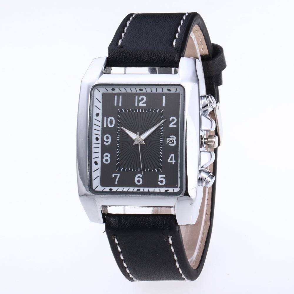 Men's Leather Belt Square Digital Calendar Watch