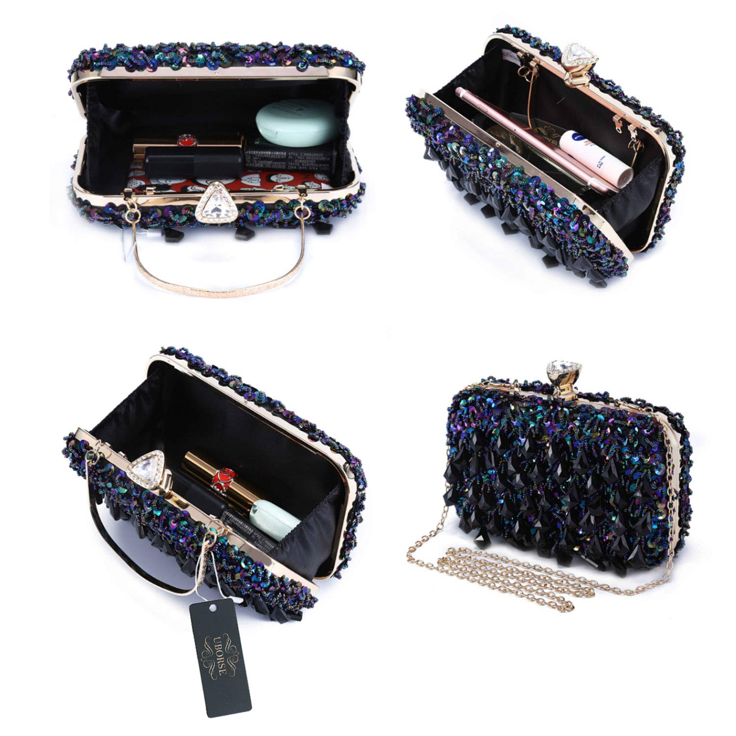 UBORSE Women Wedding Clutch Rhinestone Bling Sequin Evening Bags Vintage Crystal Beaded Cocktail Party Party Purse