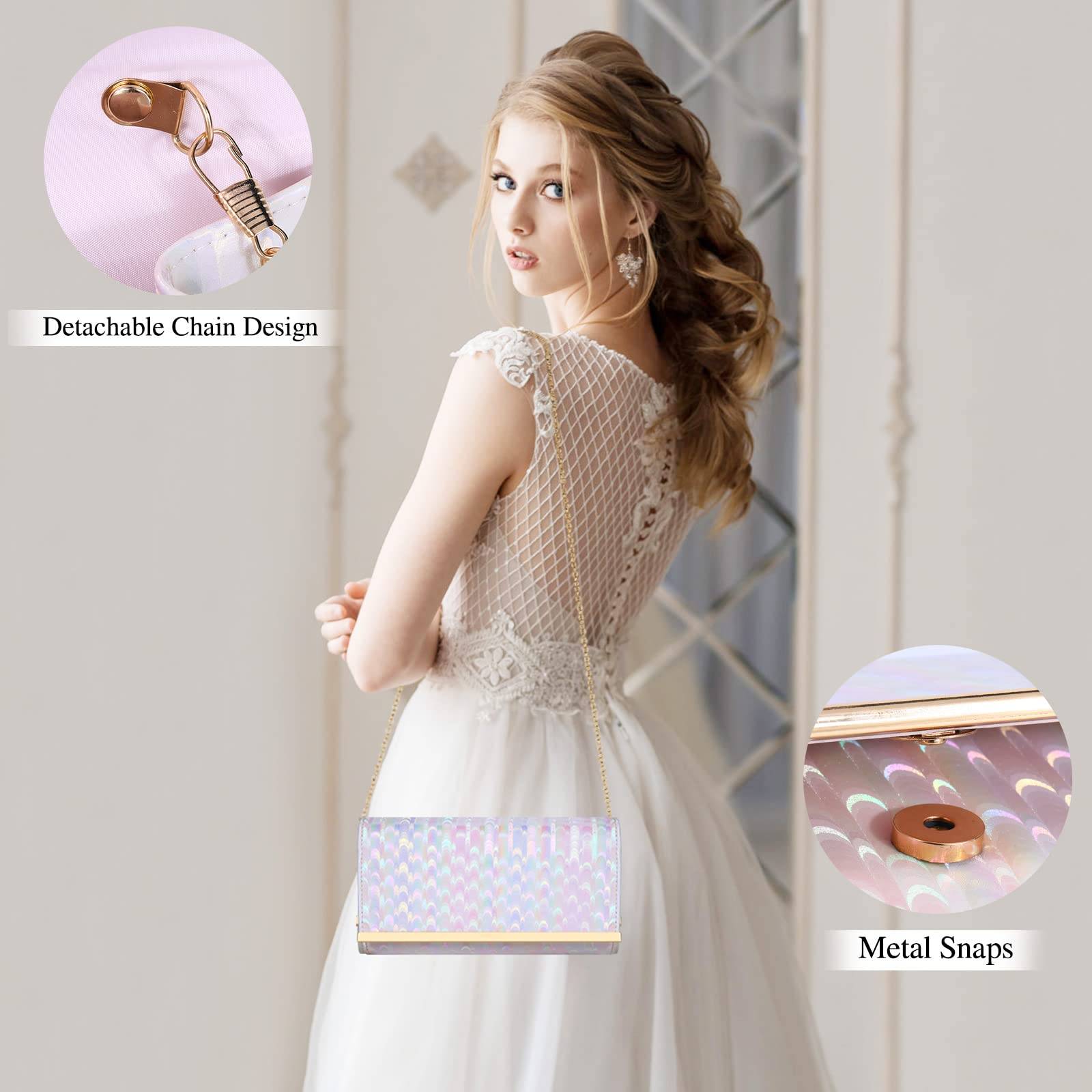 UBORSE Women Clutch Bag Evening Bag Elegant Women Chain Shoulder Bag Wedding Clutch Small Bridal Purse for Wedding Cocktail