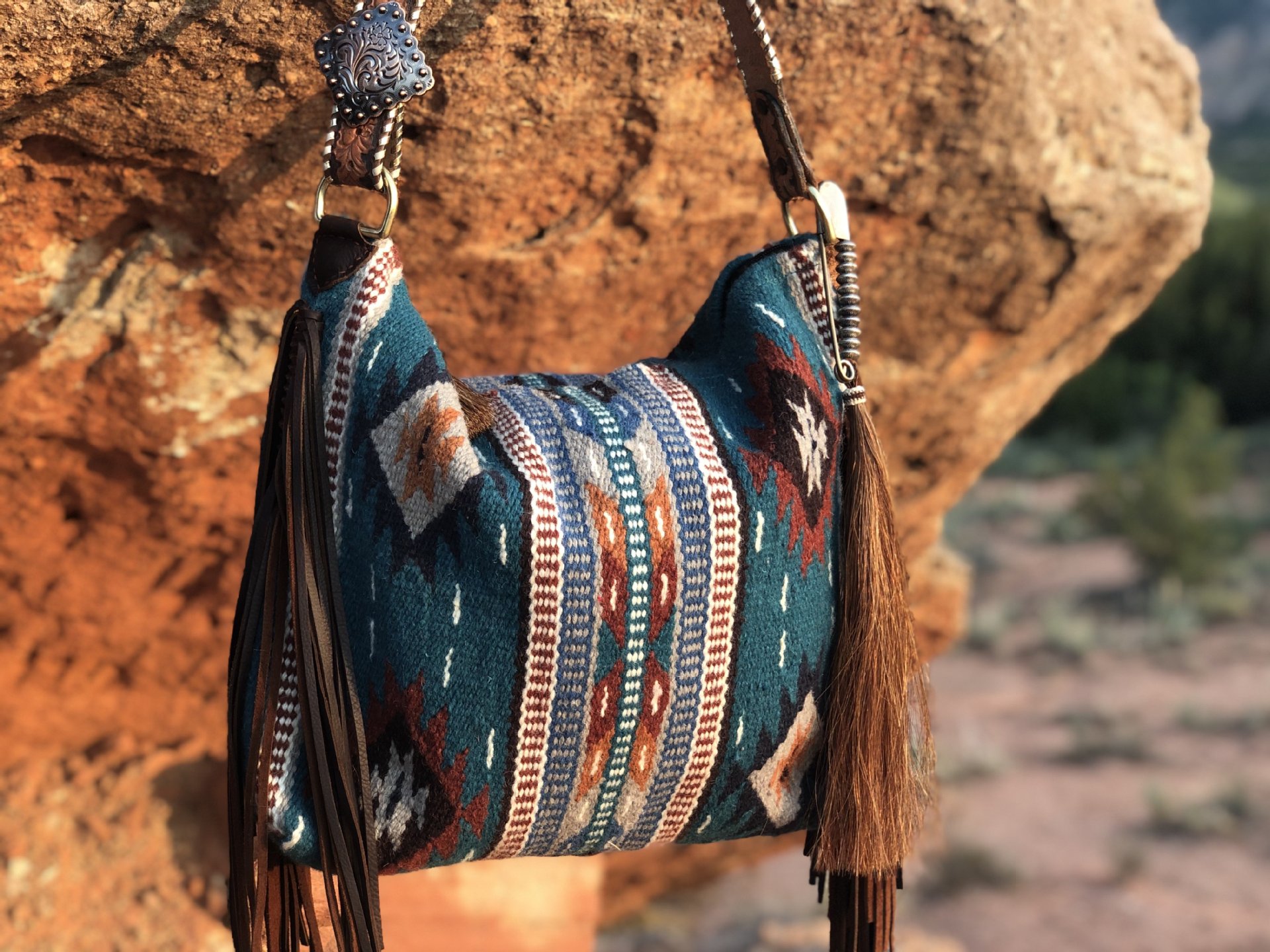 Comanche Moon Vintage Saddle Blanket & Leather Fringe Handbag