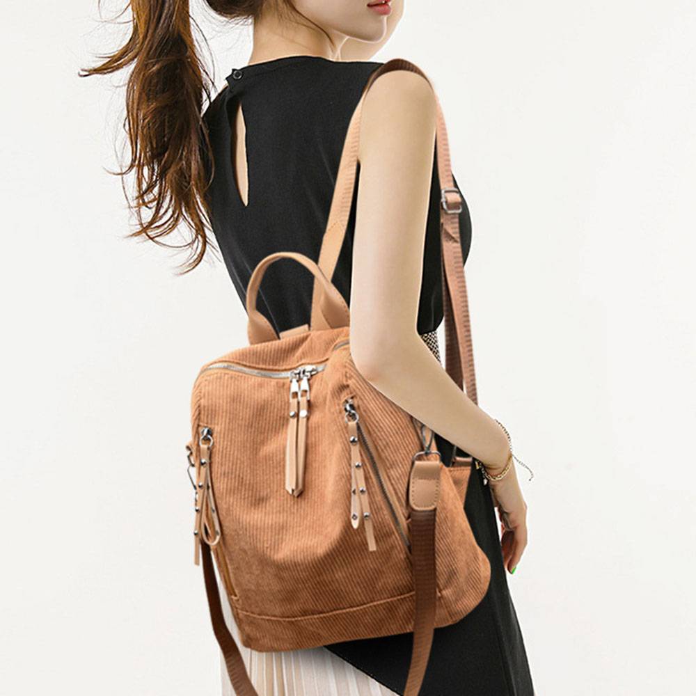 Plain Corduroy Rivet Backpacks