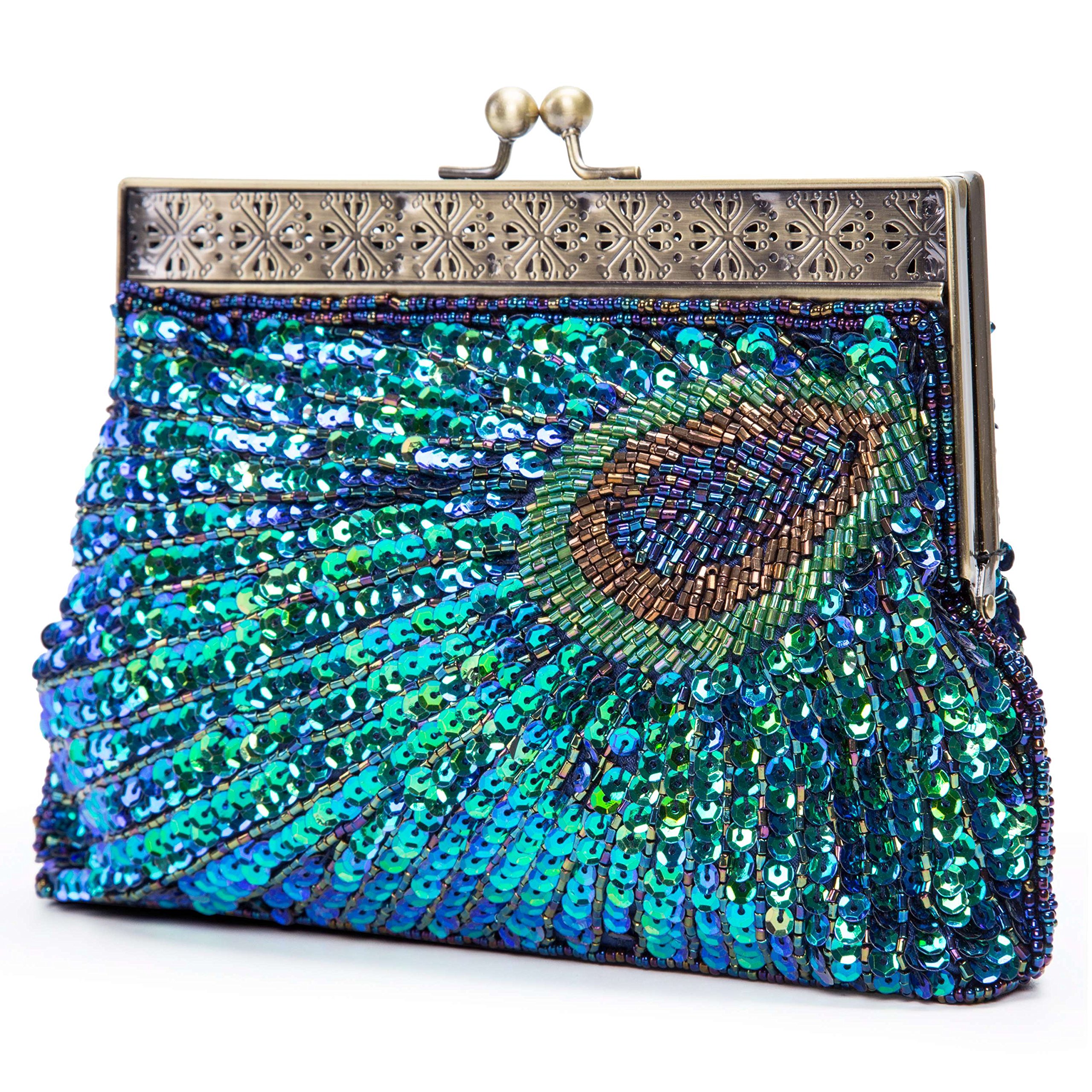 UBORSE Beaded Sequin Peacock Evening Clutch Bags Party Wedding Purse