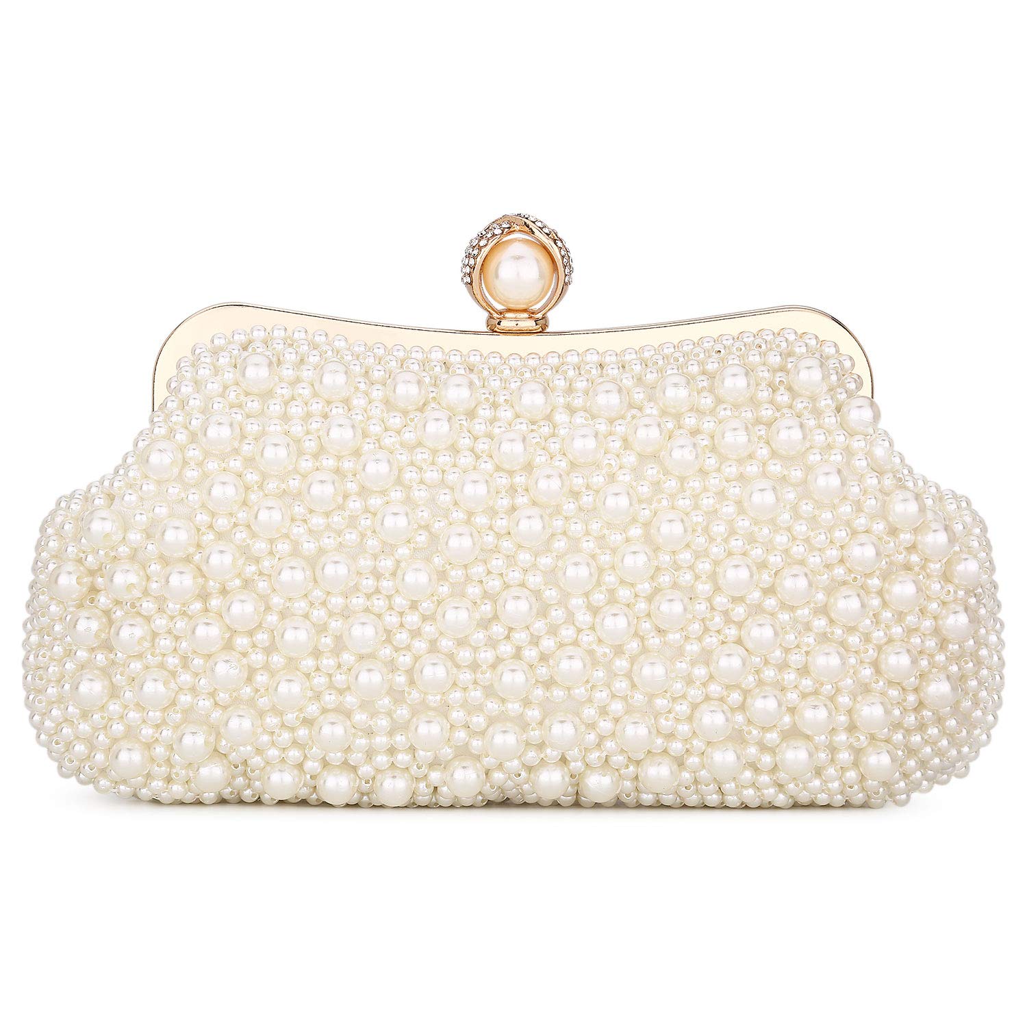 UBORSE Women Pearl Clutch Bag Noble Crystal Beaded Evening Bag Wedding Clutch with Pearl Chain