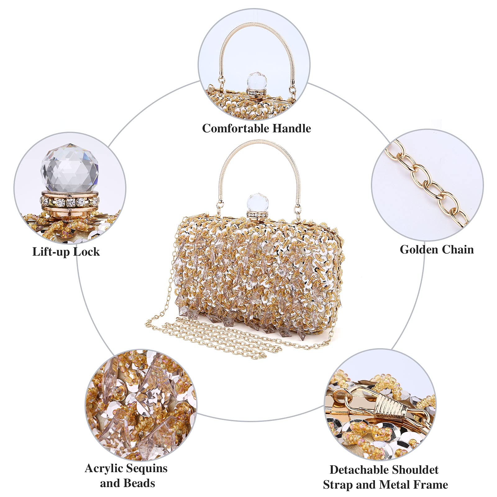 UBORSE Women Wedding Clutch Rhinestone Bling Sequin Evening Bags Vintage Crystal Beaded Cocktail Party Party Purse