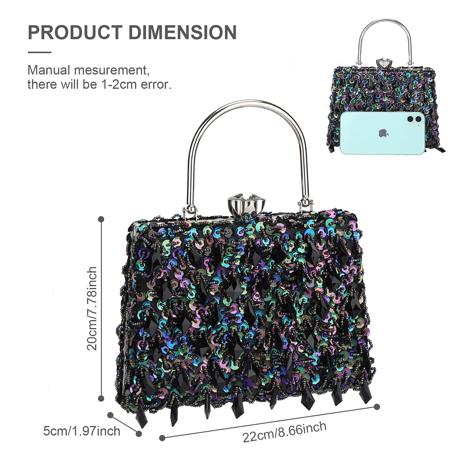 UBORSE Women Wedding Clutch Rhinestone Bling Sequin Evening Bags Vintage Crystal Beaded Cocktail Party Party Purse